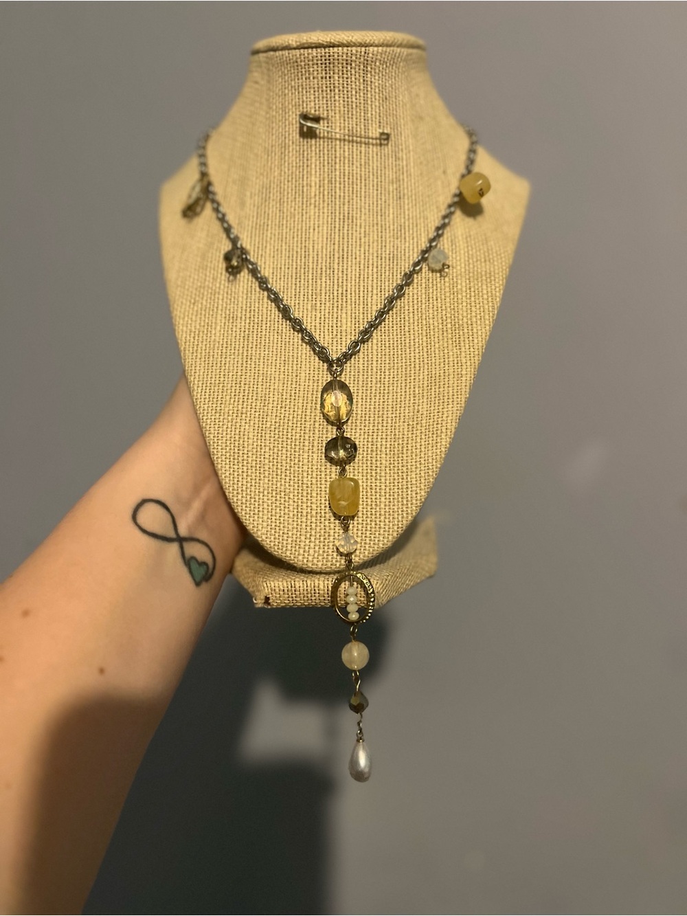 Handmade Up Cycled Yellow Beaded AB Pendant Necklace - Women Jewelry